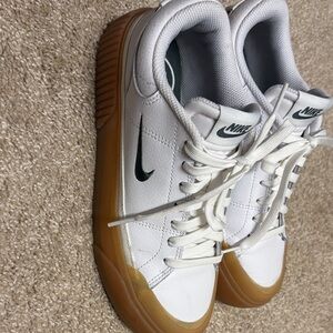 Nike White and Gum Sneakers with Black Swoosh